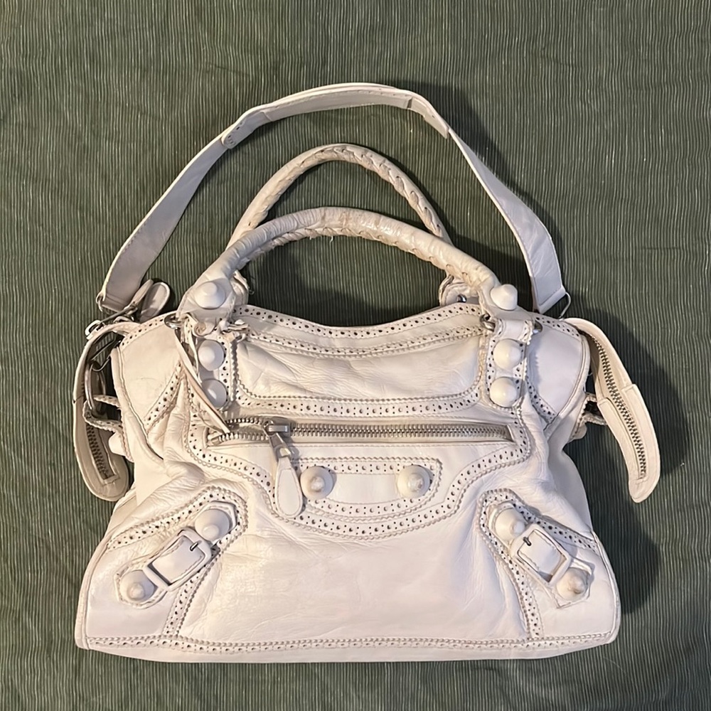 Balenciaga Classic City Motorcycle Bag Oxford Brogues in White